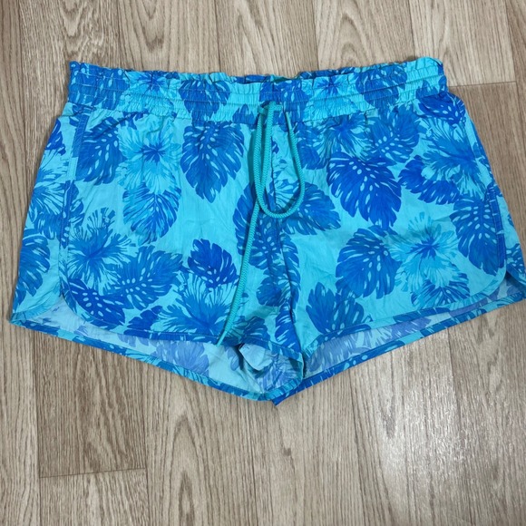 aerie Pants - Aerie Board Shorts Womens XL Blue Tropical Monstera Floral Drawstring  pool Beac